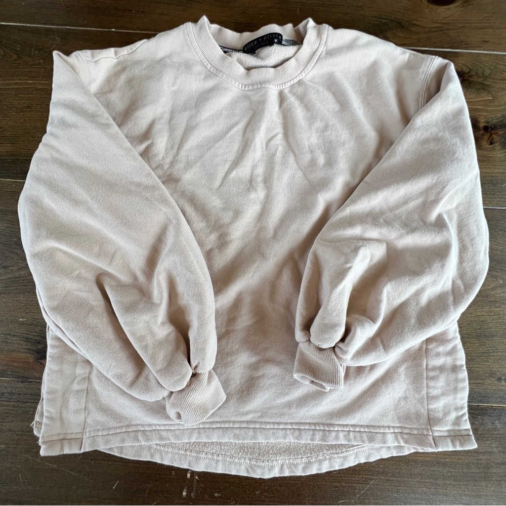 Alice + Olivia Soft Cream Balloon Sleeve Sweatshirt-xs